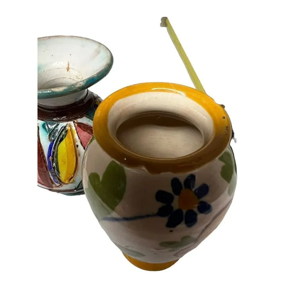 vtg. 3 Miniature Vases made in italy hand throw and painted 3